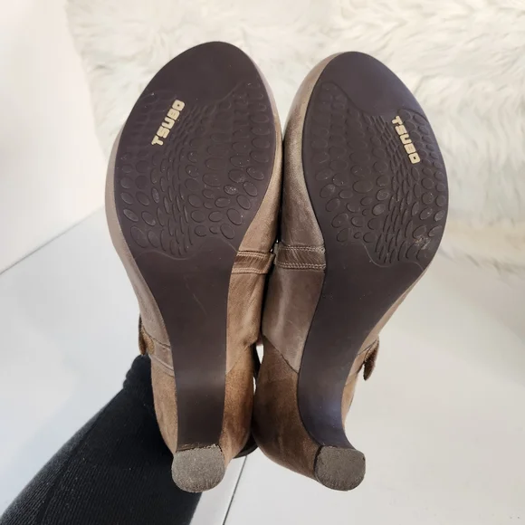 TSUBO Acrea Shoes Heels Taupe Leather Suede Mary Jane Platform Block Size 10 40 - Picture 6 of 11